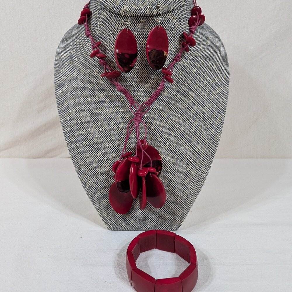 3PC Red/Brown Jewelry Set